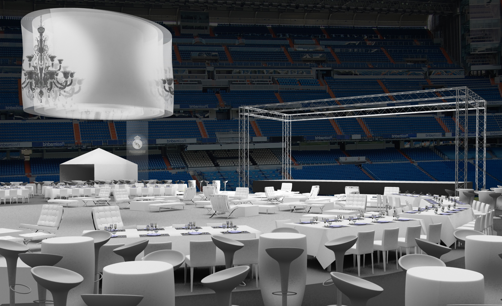 Escenografia evento Real Madrid cena de gala Santiago Bernabeu